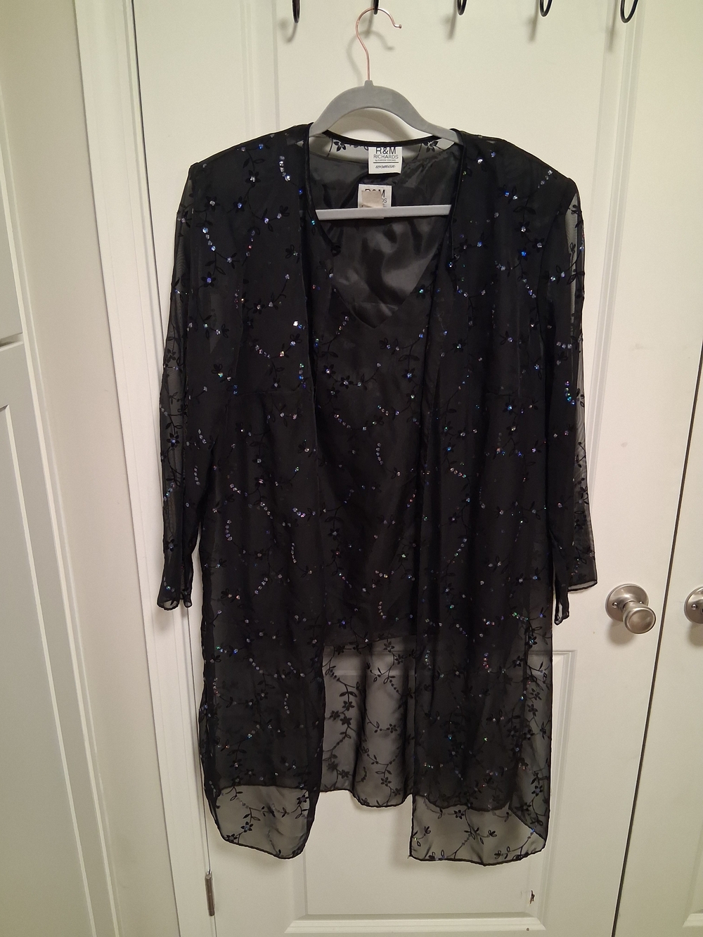 R&M Richards Black Sheer Beaded Evening Jacket